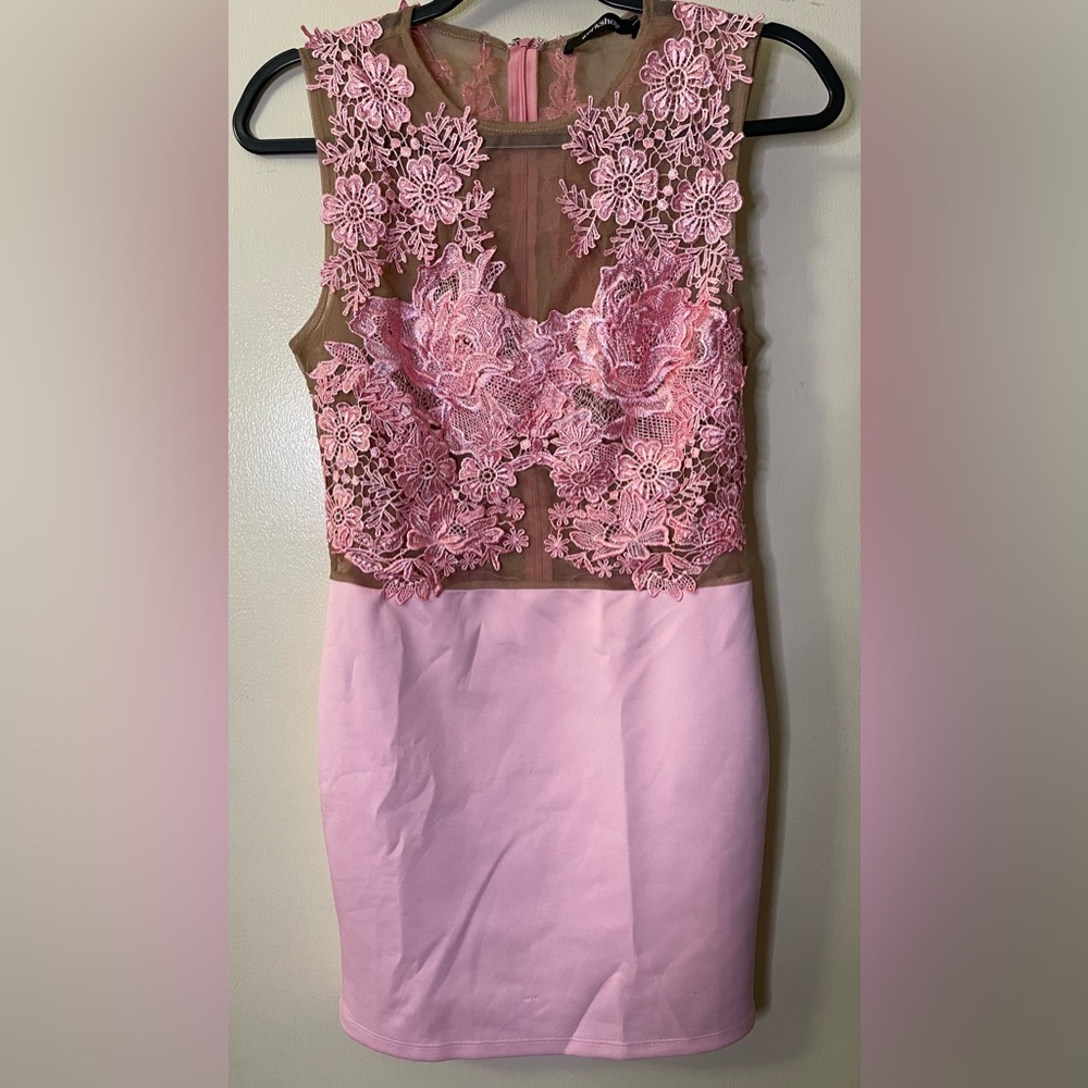 Workshop Women’s Pink Sheer Floral Dress, size Small